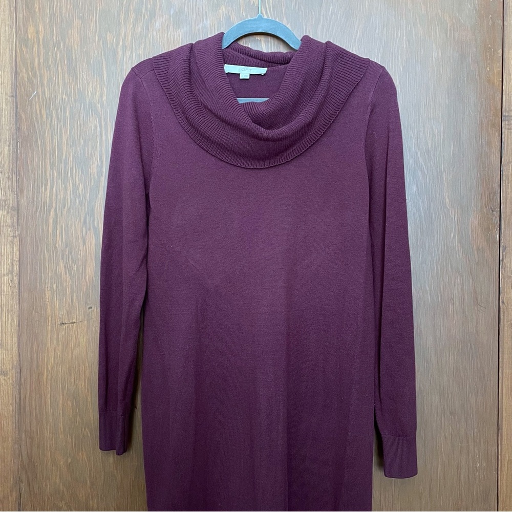 LOFT • Burgundy Cowl Neck Sweater Dress